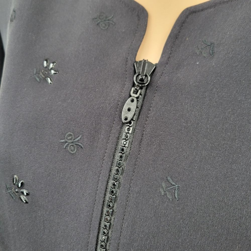 Preston & York Silk Black Embellished Women's Blazer Zipper Jacket - Picture 3 of 12